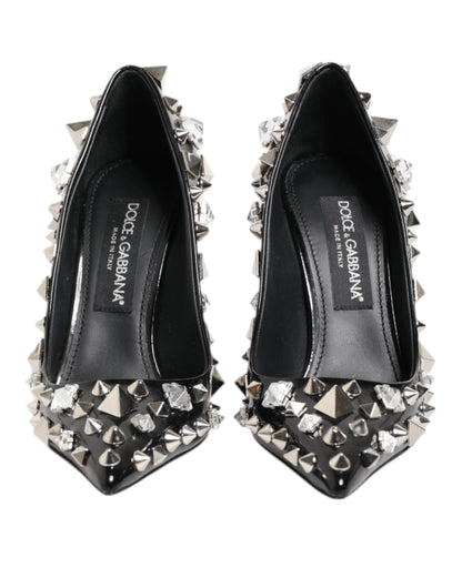 Dolce &amp; Gabbana Black Crystals Studs Stiletto Pumps Shoes