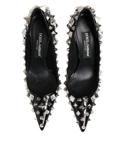 Dolce &amp; Gabbana Black Crystals Studs Stiletto Pumps Shoes