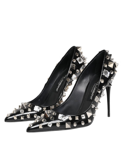 Dolce &amp; Gabbana Black Crystals Studs Stiletto Pumps Shoes