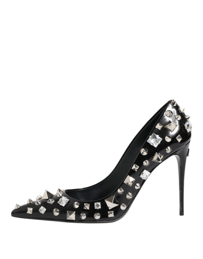 Dolce &amp; Gabbana Black Crystals Studs Stiletto Pumps Shoes