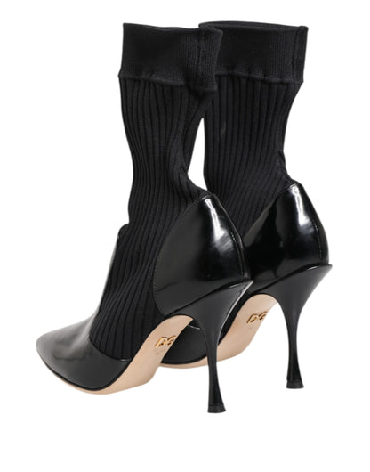 Dolce &amp; Gabbana Black Stretch Stilettos Booties Socks Shoes
