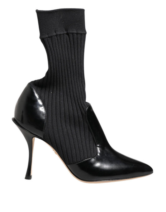 Dolce &amp; Gabbana Black Stretch Stilettos Booties Socks Shoes