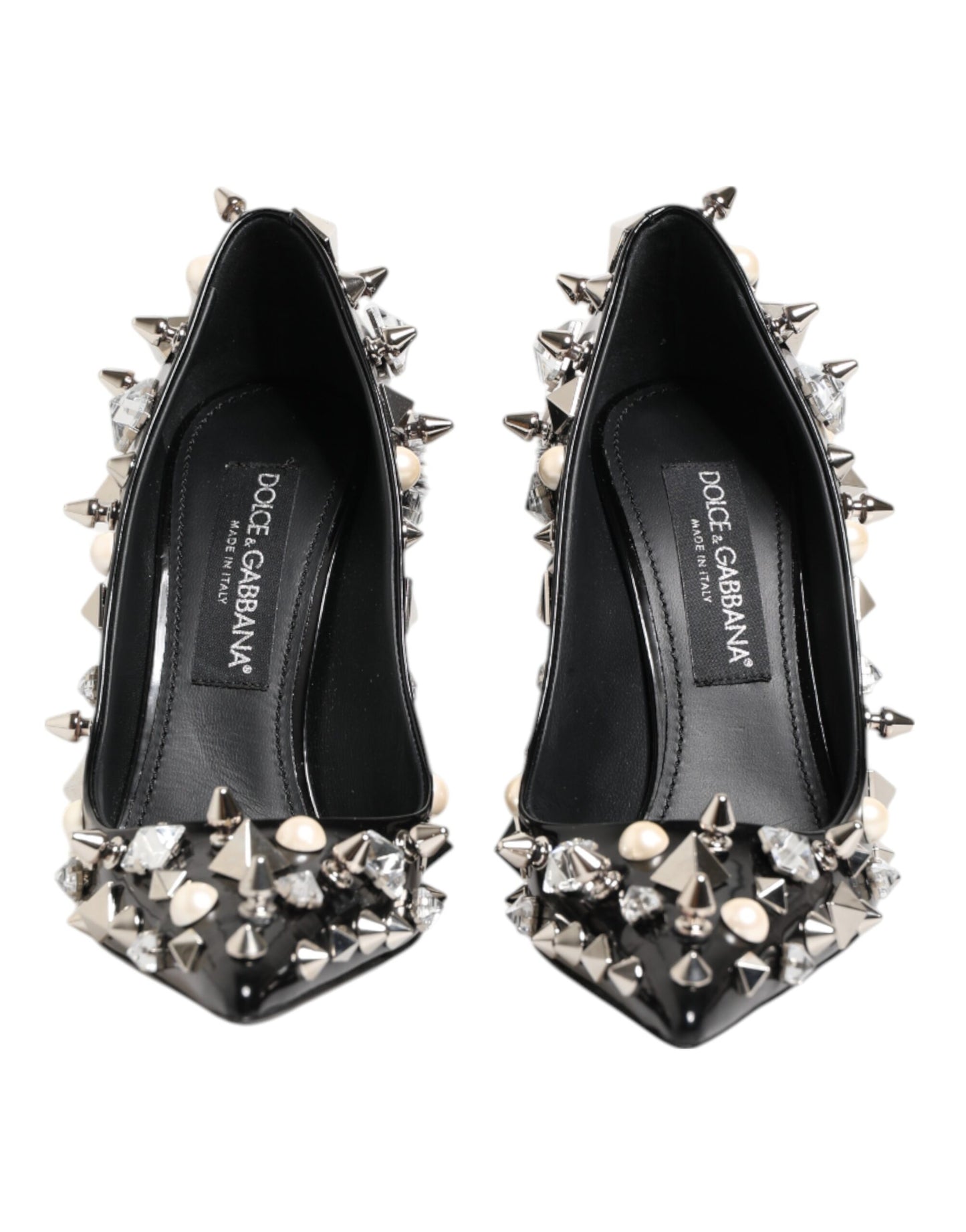 Dolce &amp; Gabbana Black Crystals Studs Stiletto Pumps Shoes