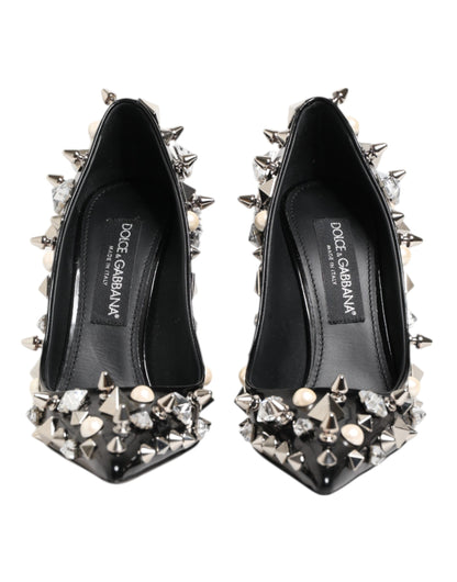 Dolce &amp; Gabbana Black Crystals Studs Stiletto Pumps Shoes