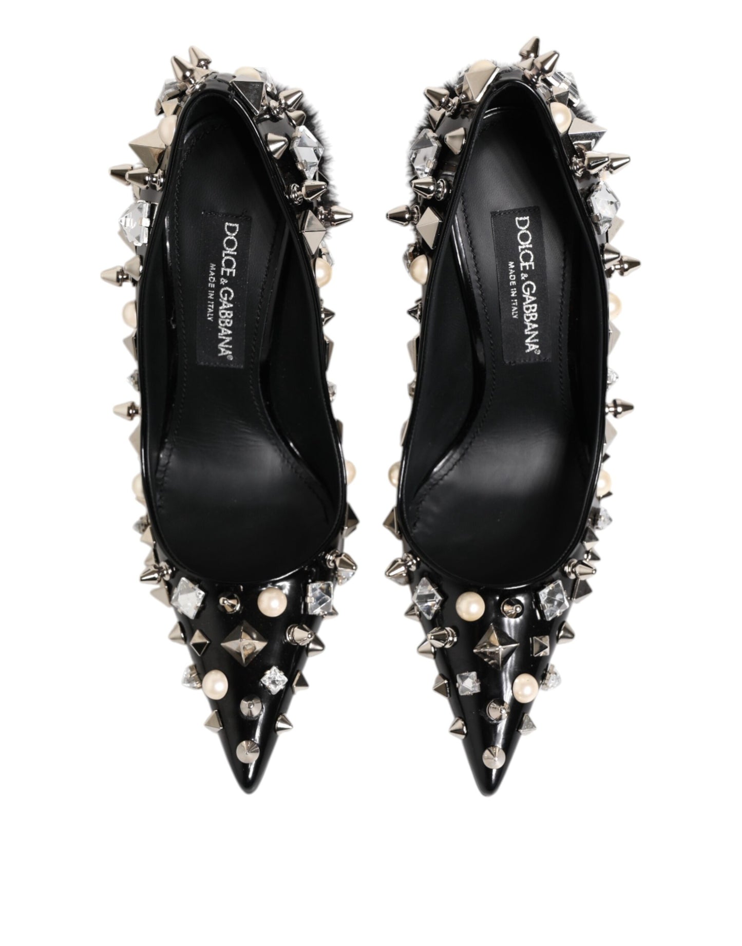 Dolce &amp; Gabbana Black Crystals Studs Stiletto Pumps Shoes