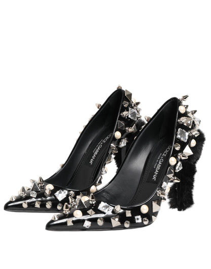 Dolce &amp; Gabbana Black Crystals Studs Stiletto Pumps Shoes