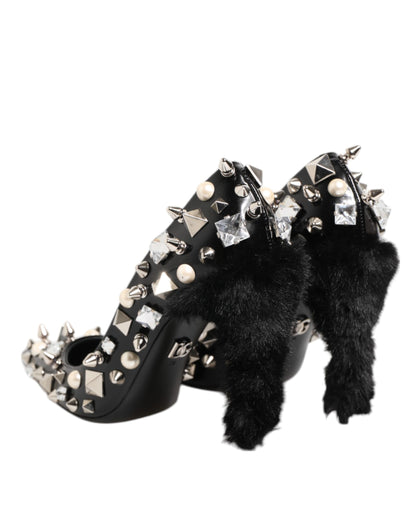 Dolce &amp; Gabbana Black Crystals Studs Stiletto Pumps Shoes