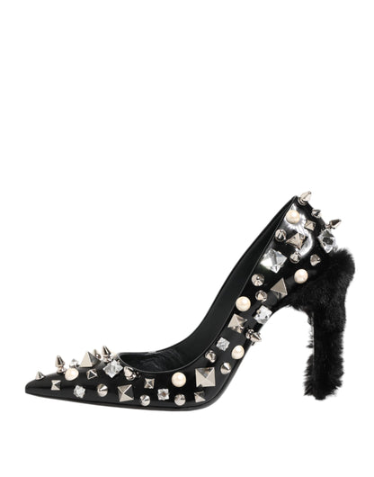 Dolce &amp; Gabbana Black Crystals Studs Stiletto Pumps Shoes