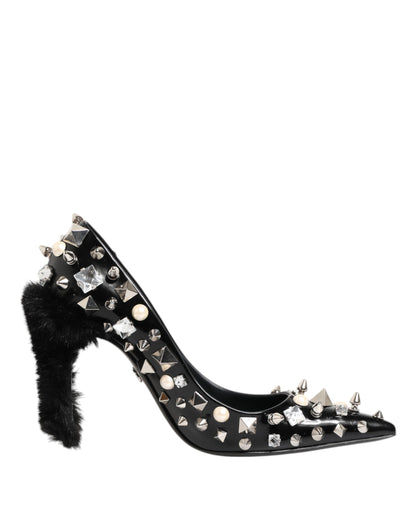 Dolce &amp; Gabbana Black Crystals Studs Stiletto Pumps Shoes