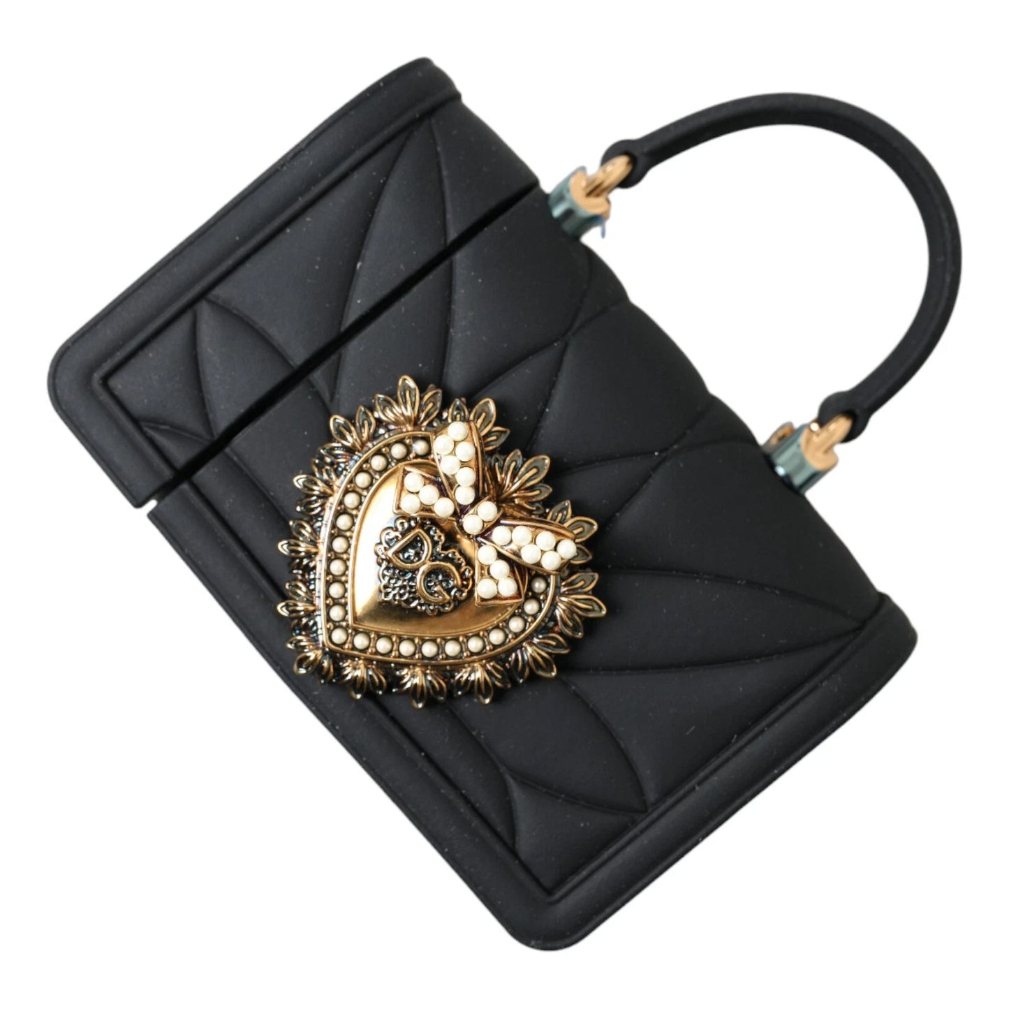 Dolce &amp; Gabbana Case Black Silicone Devotion Heart Cover Hand Bag Airpod