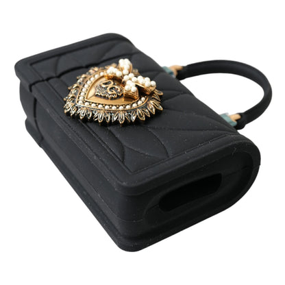 Dolce &amp; Gabbana Case Black Silicone Devotion Heart Cover Hand Bag Airpod