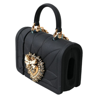 Dolce &amp; Gabbana Case Black Silicone Devotion Heart Cover Hand Bag Airpod