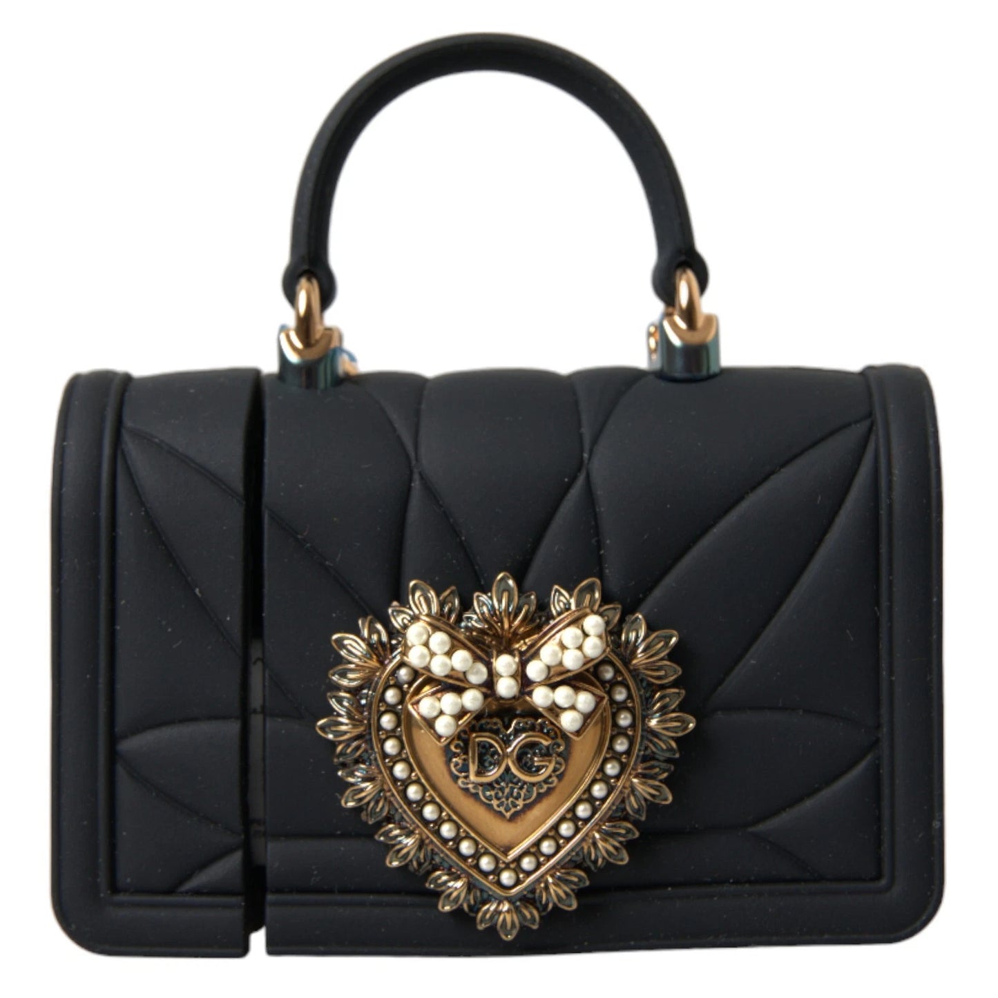 Dolce &amp; Gabbana Case Black Silicone Devotion Heart Cover Hand Bag Airpod