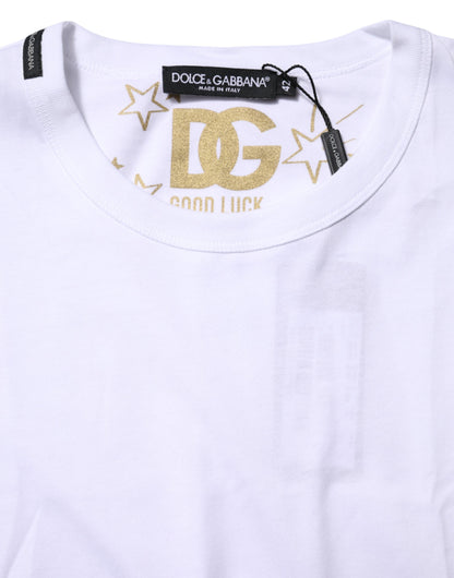 Dolce &amp; Gabbana White Cotton Goodluck 2022 Crew Neck T-shirt