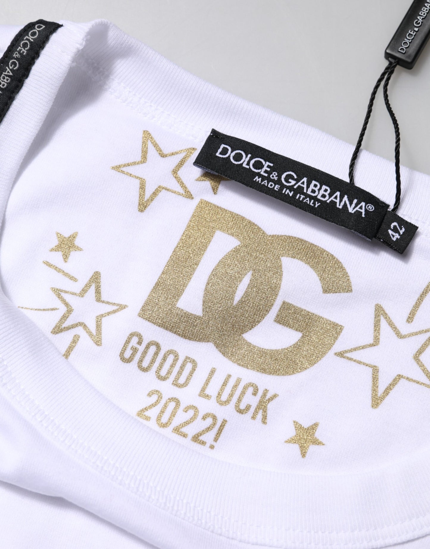 Dolce &amp; Gabbana White Cotton Goodluck 2022 Crew Neck T-shirt