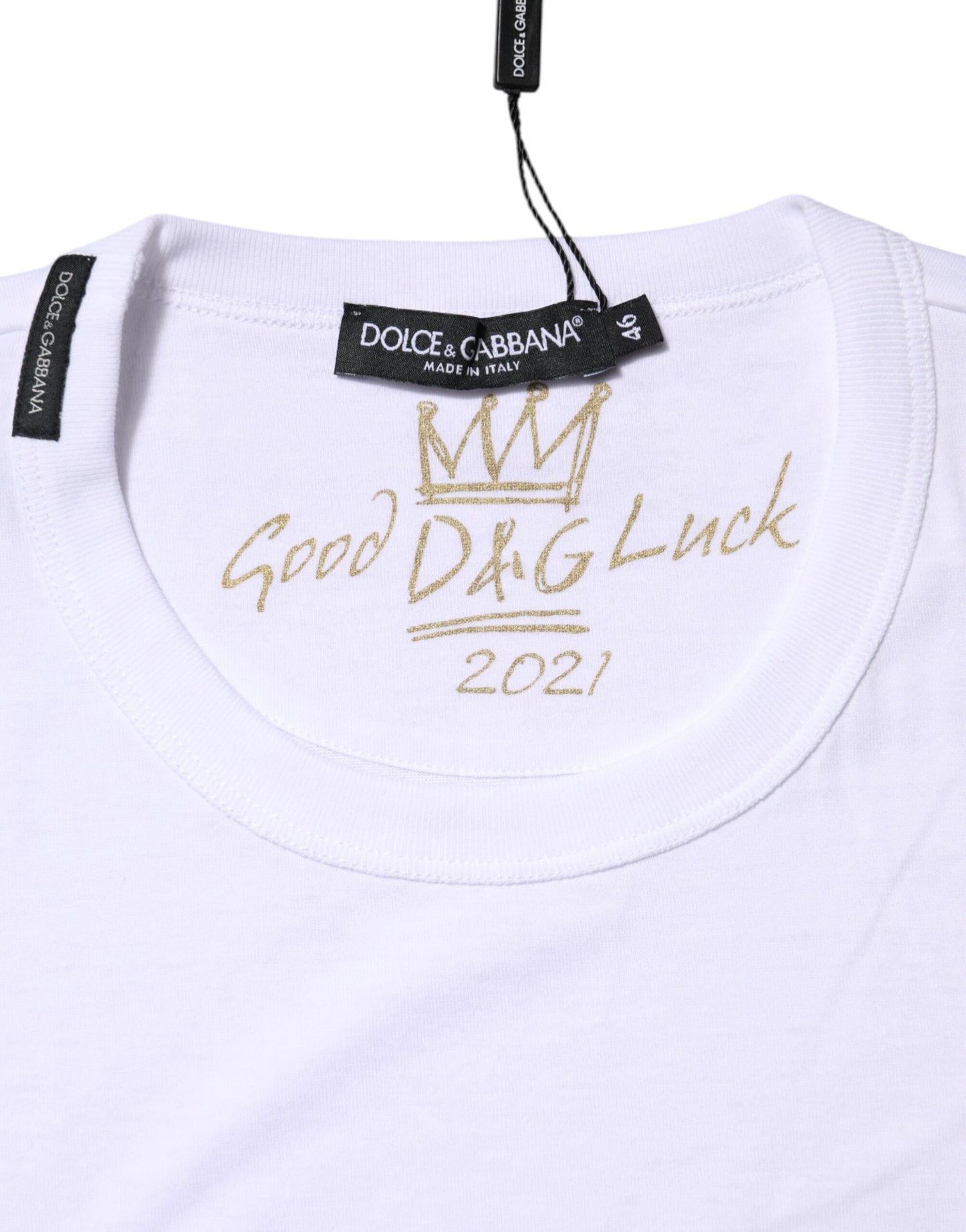 Dolce &amp; Gabbana White Cotton Goodluck 2022 Crew Neck T-shirt