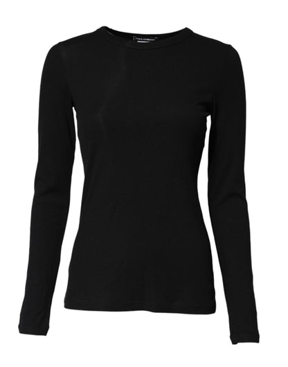 Dolce &amp; Gabbana Black Cotton Knit Round Neck Long Sleeves T-shirt