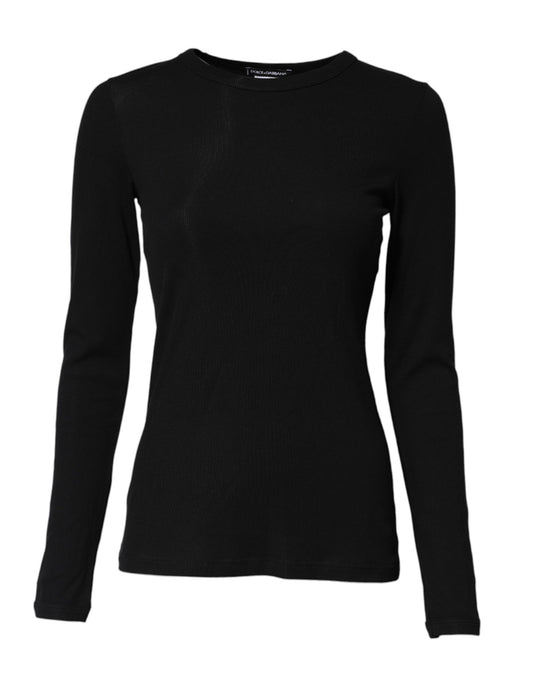 Dolce &amp; Gabbana Black Cotton Knit Round Neck Long Sleeves T-shirt
