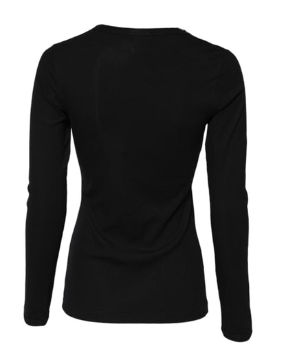 Dolce &amp; Gabbana Black Cotton Knit Round Neck Long Sleeves T-shirt