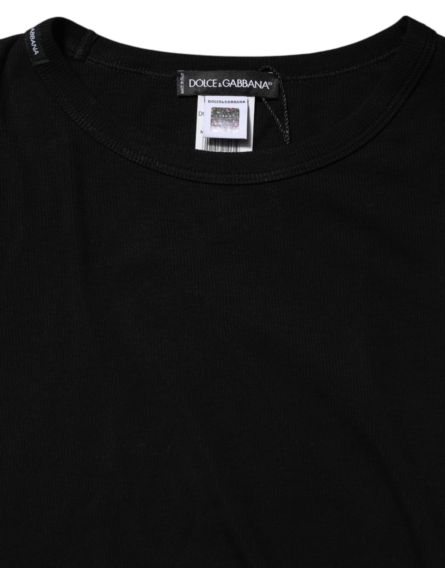 Dolce &amp; Gabbana Black Cotton Knit Round Neck Long Sleeves T-shirt