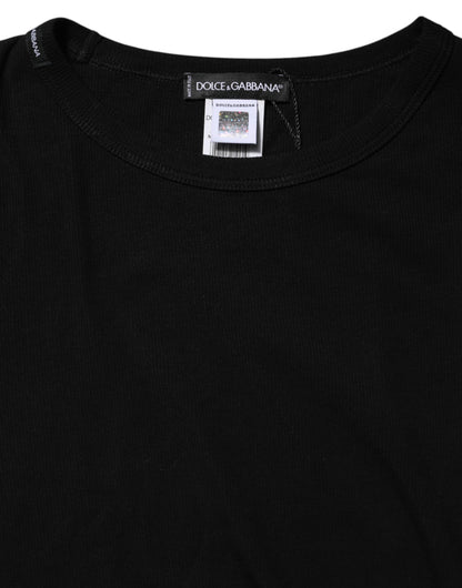 Dolce &amp; Gabbana Black Cotton Knit Round Neck Long Sleeves T-shirt