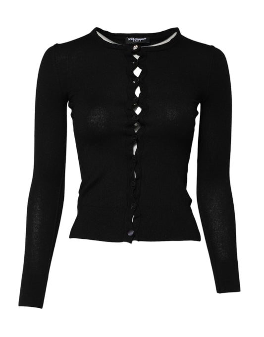 Dolce &amp; Gabbana Black STAFF Round Neck Cardigan Sweater