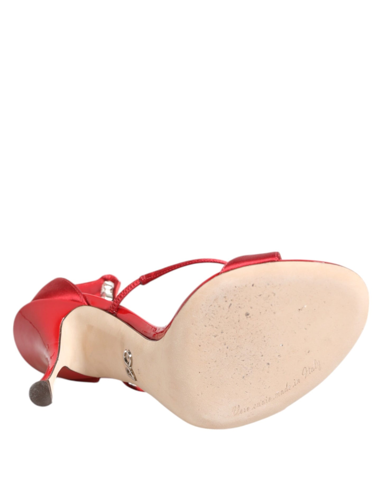 Dolce &amp; Gabbana Red Satin Crystals Keira Sandals Heel Shoes