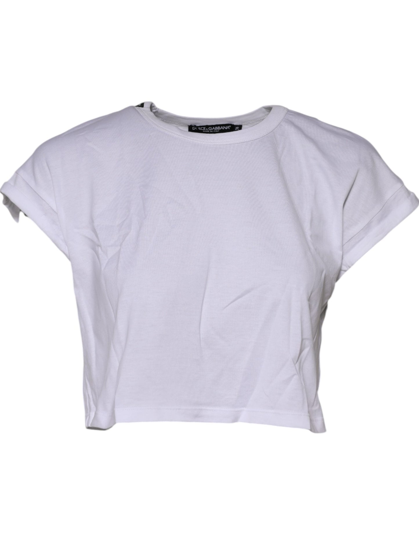 Dolce &amp; Gabbana White Cotton Crew Neck Cropped Top T-shirt