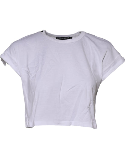 Dolce &amp; Gabbana White Cotton Crew Neck Cropped Top T-shirt