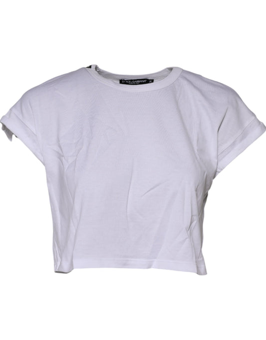 Dolce &amp; Gabbana White Cotton Crew Neck Cropped Top T-shirt