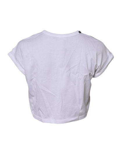 Dolce &amp; Gabbana White Cotton Crew Neck Cropped Top T-shirt