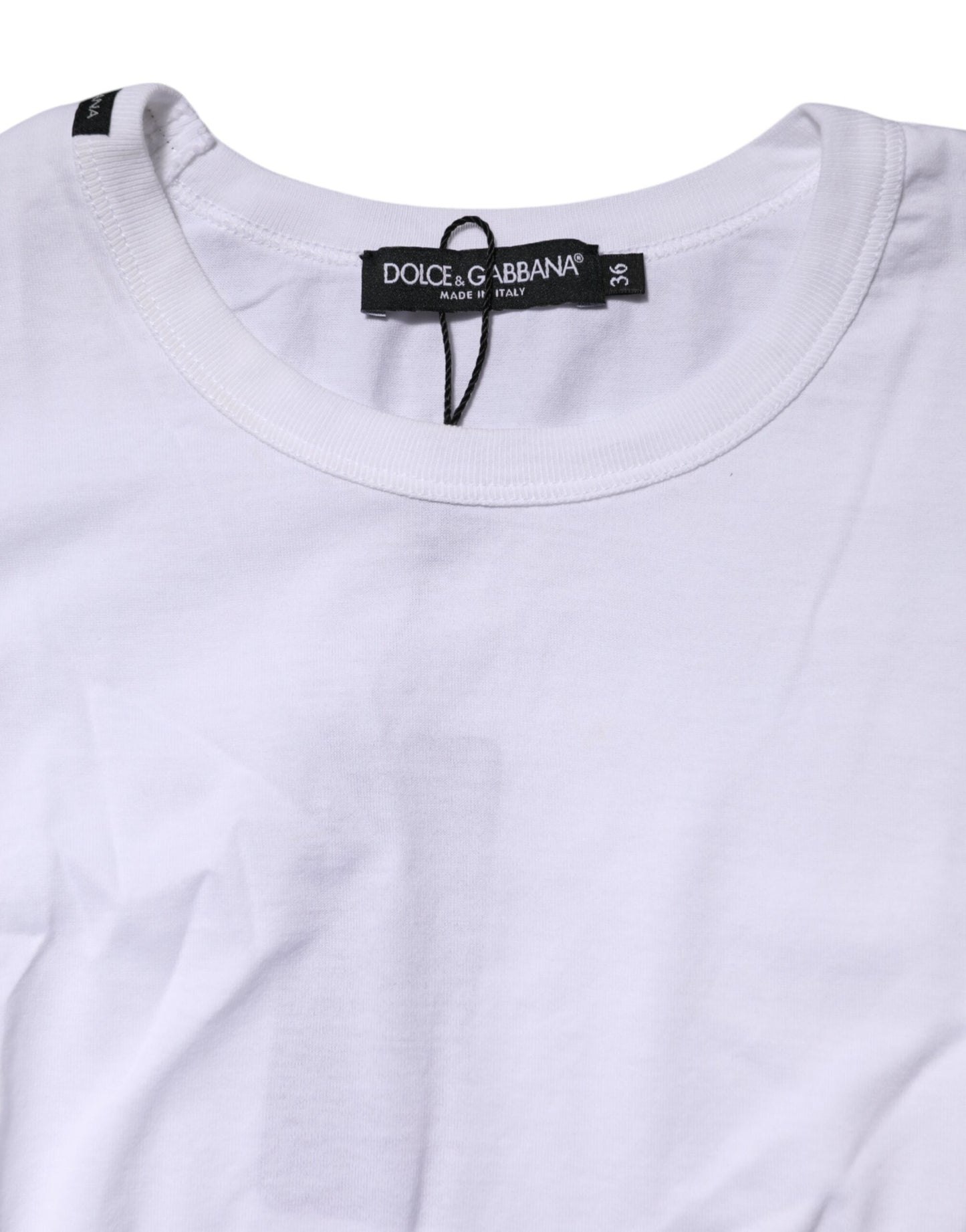 Dolce &amp; Gabbana White Cotton Crew Neck Cropped Top T-shirt