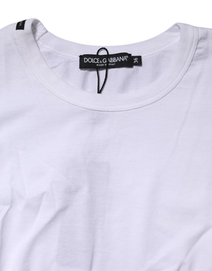 Dolce &amp; Gabbana White Cotton Crew Neck Cropped Top T-shirt
