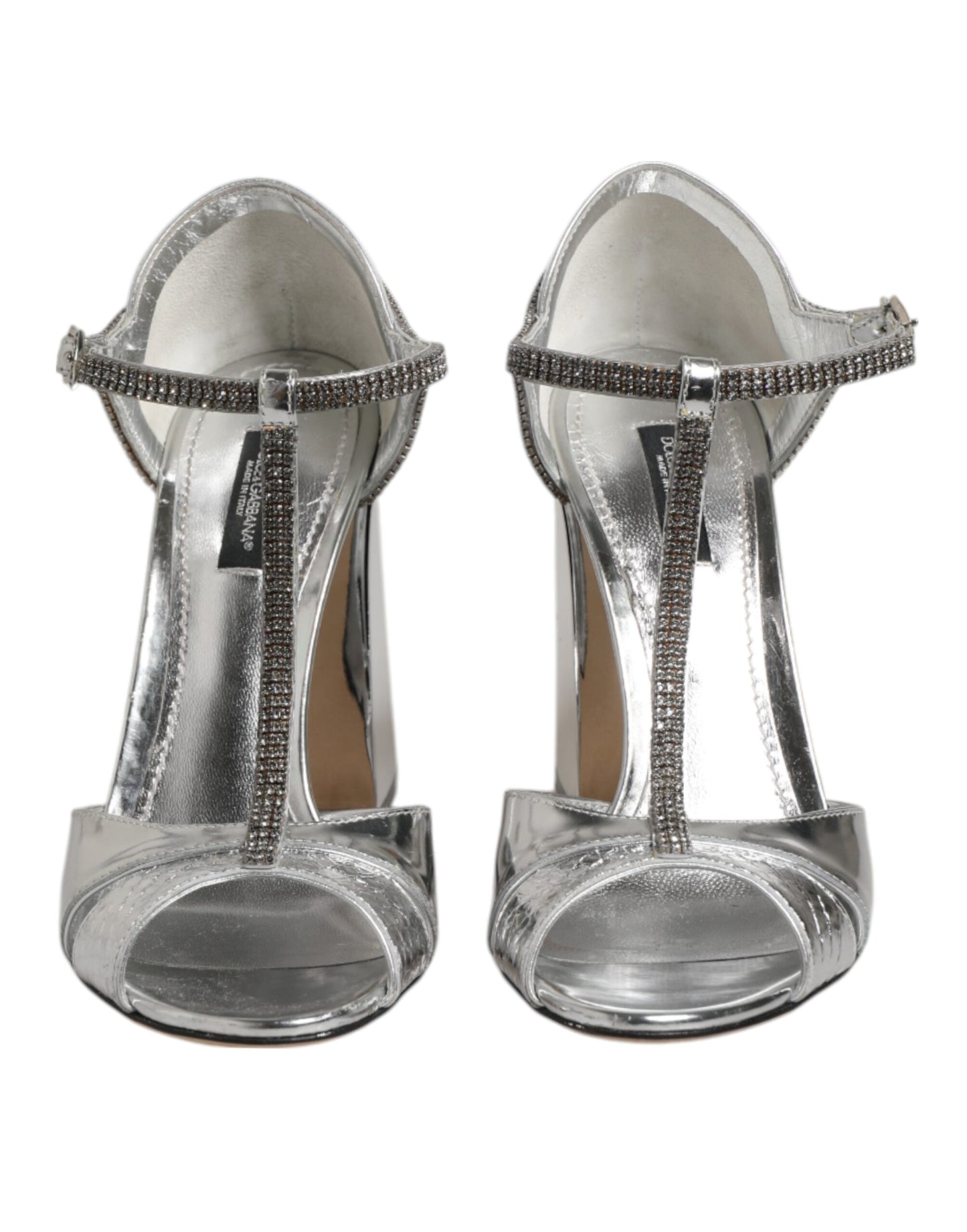 Dolce &amp; Gabbana Silver Leather T-strap Heels Sandals Shoes