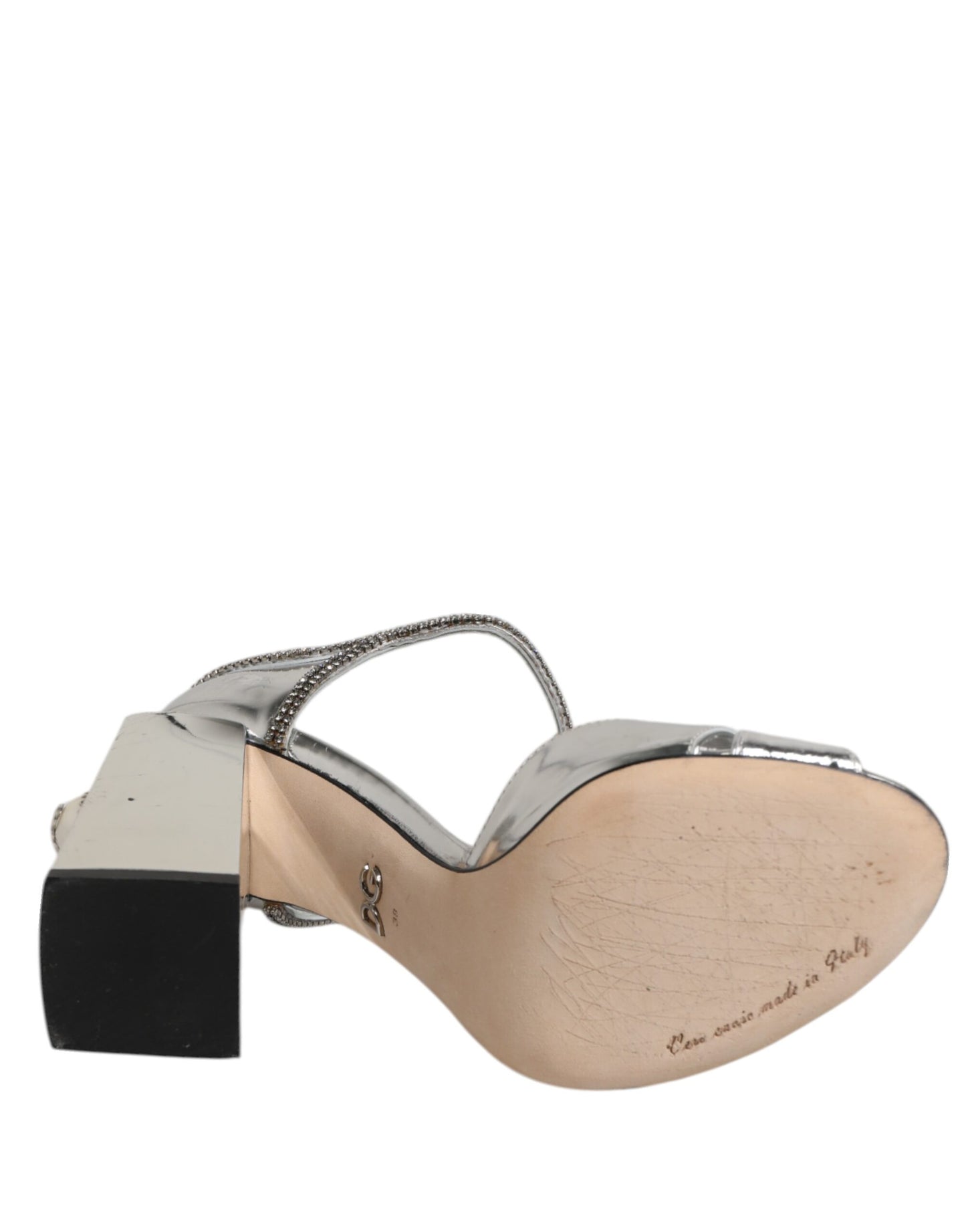 Dolce &amp; Gabbana Silver Leather T-strap Heels Sandals Shoes