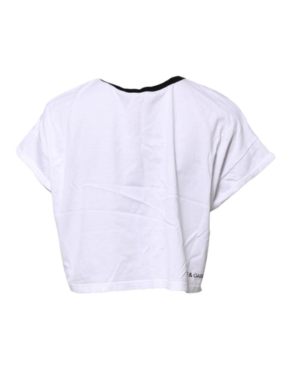 Dolce &amp; Gabbana White Cotton Crew Neck Cropped Top T-shirt