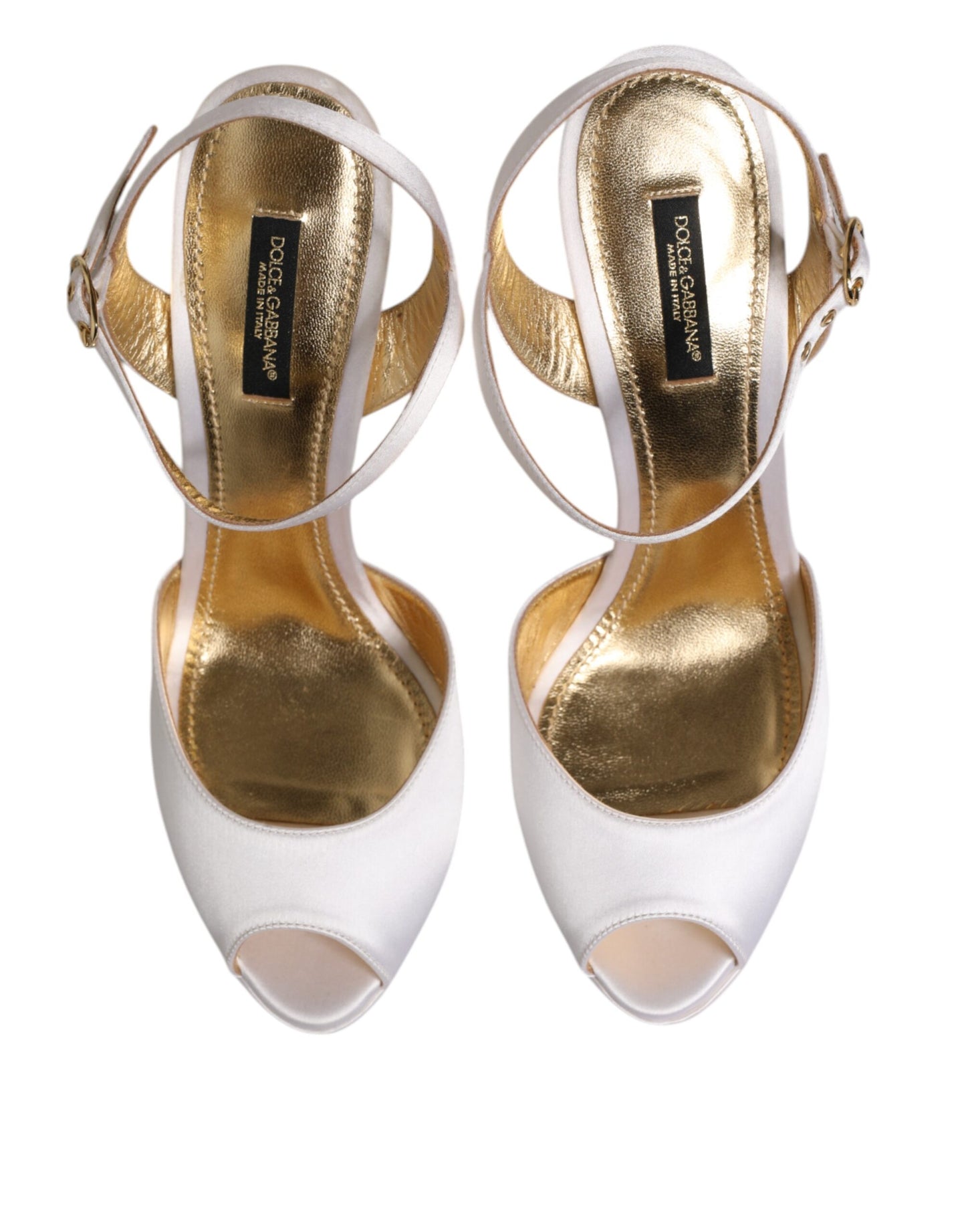 Dolce &amp; Gabbana White Satin Platform Heels Sandals Shoes