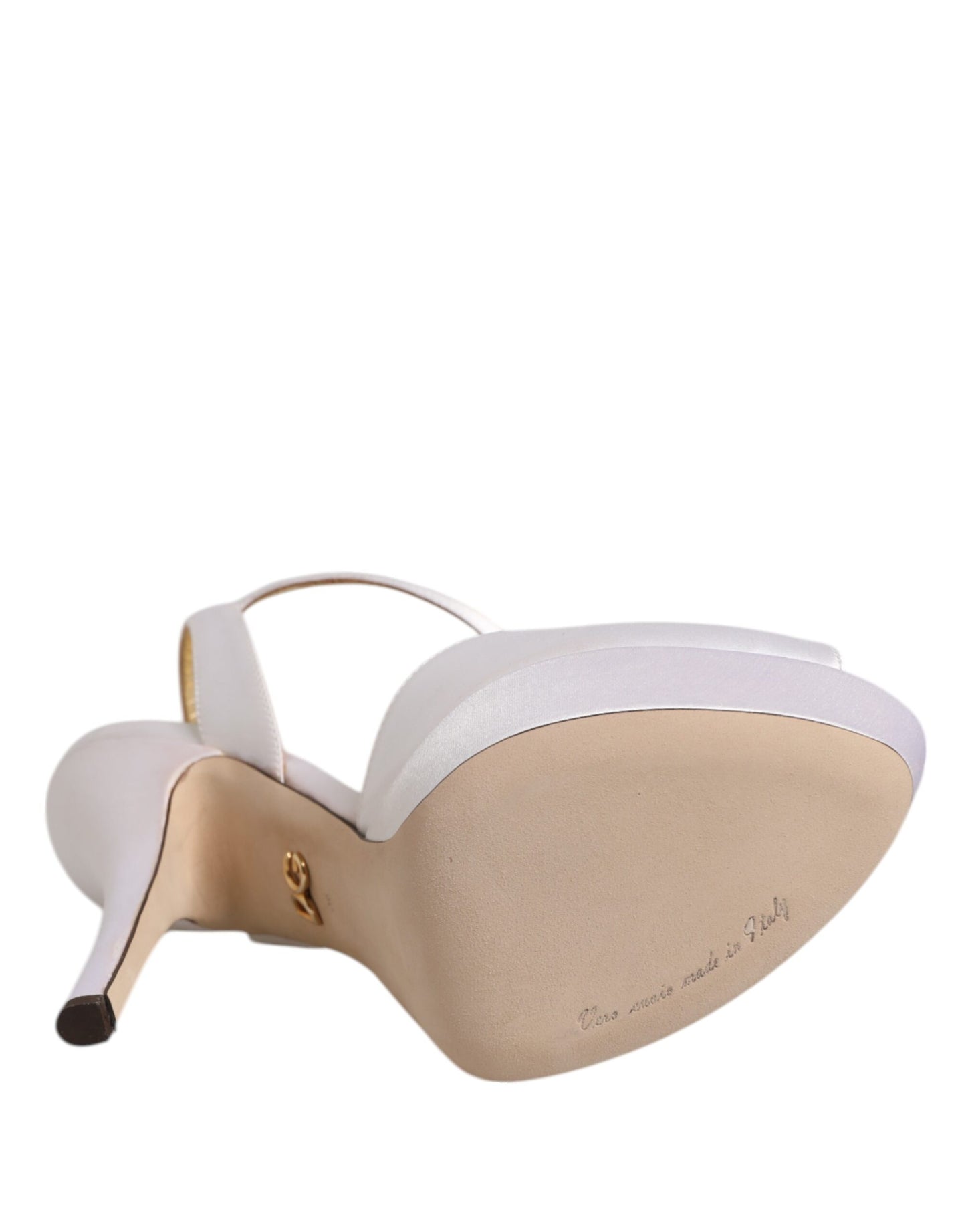 Dolce &amp; Gabbana White Satin Platform Heels Sandals Shoes