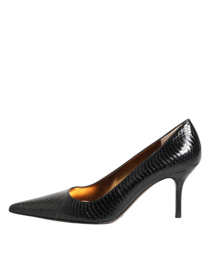 Dolce &amp; Gabbana Black Exotic Leather Stiletto Pumps Shoes