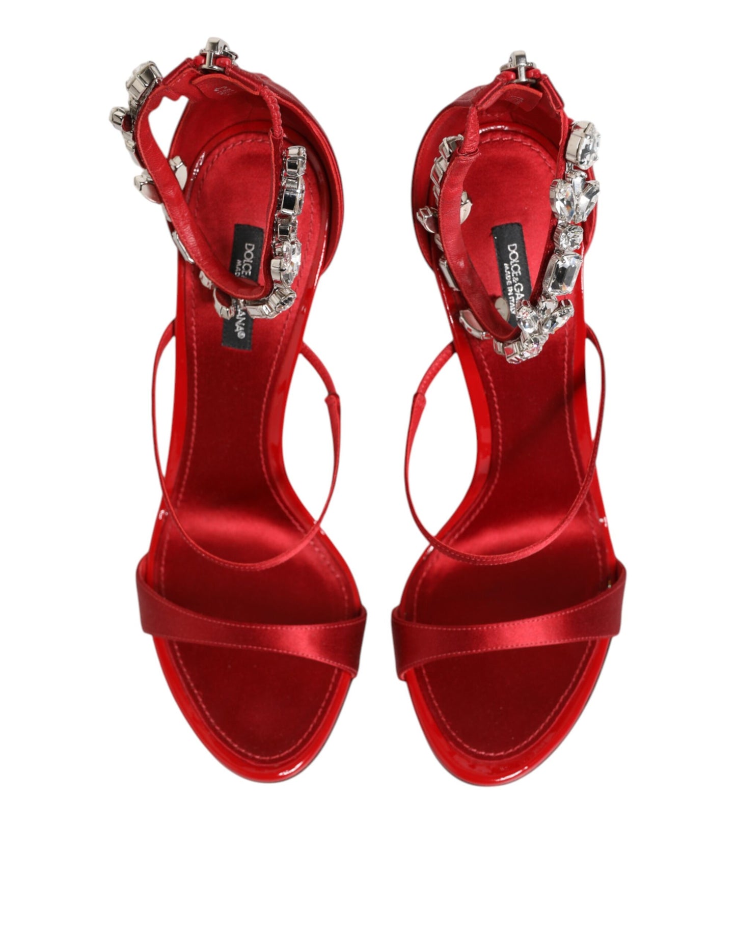Dolce &amp; Gabbana Red Satin Crystals Keira Sandals Heels Shoes