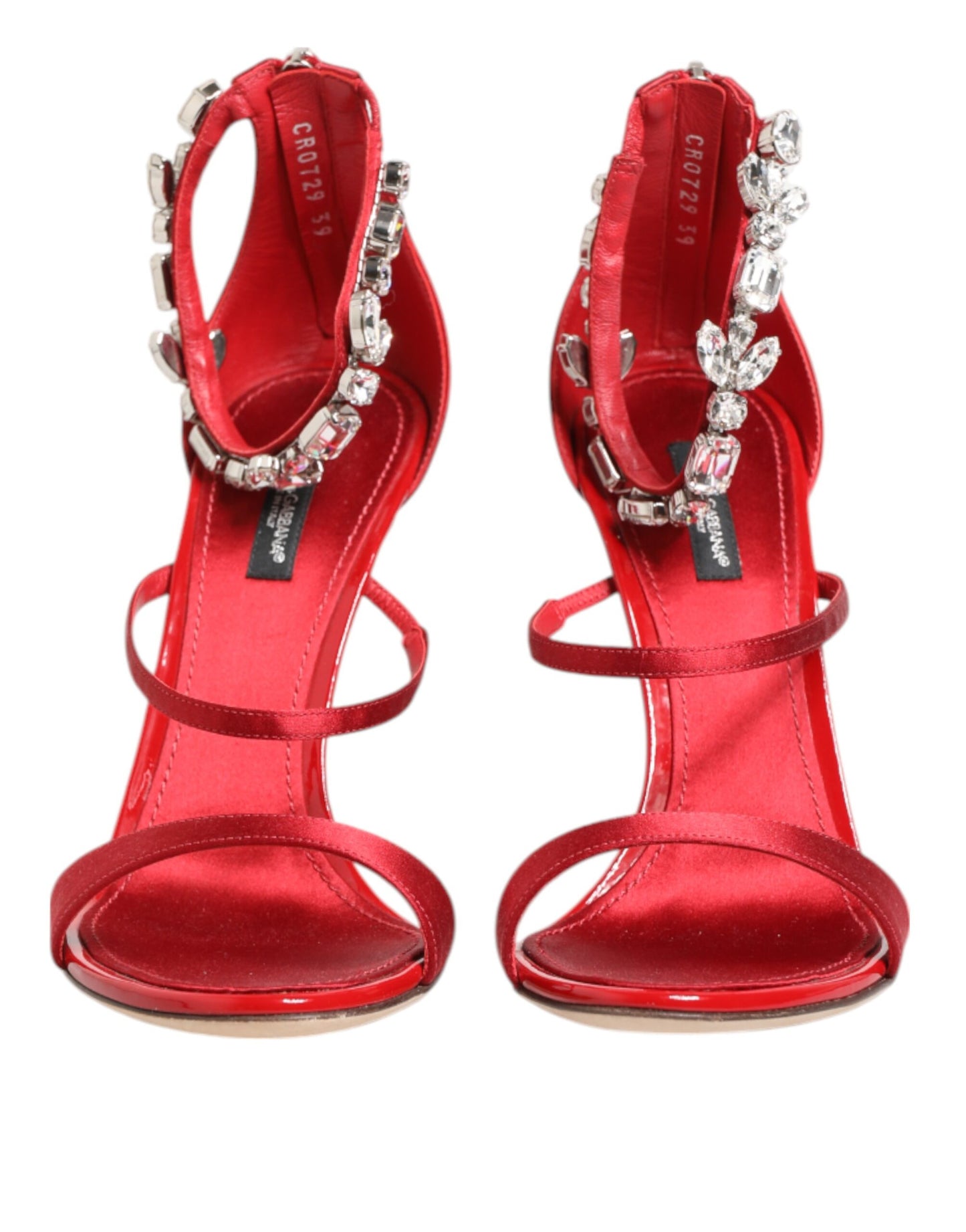 Dolce &amp; Gabbana Red Satin Crystals Keira Sandals Heels Shoes