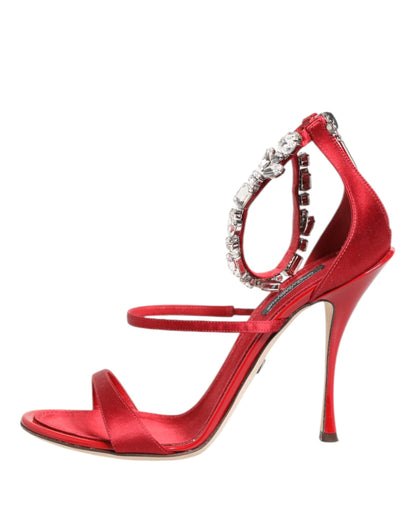 Dolce &amp; Gabbana Red Satin Crystals Keira Sandals Heels Shoes