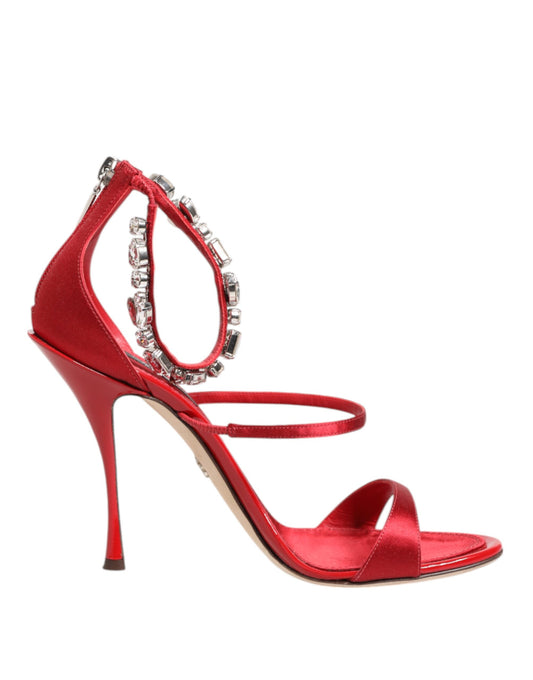 Dolce &amp; Gabbana Red Satin Crystals Keira Sandals Heels Shoes