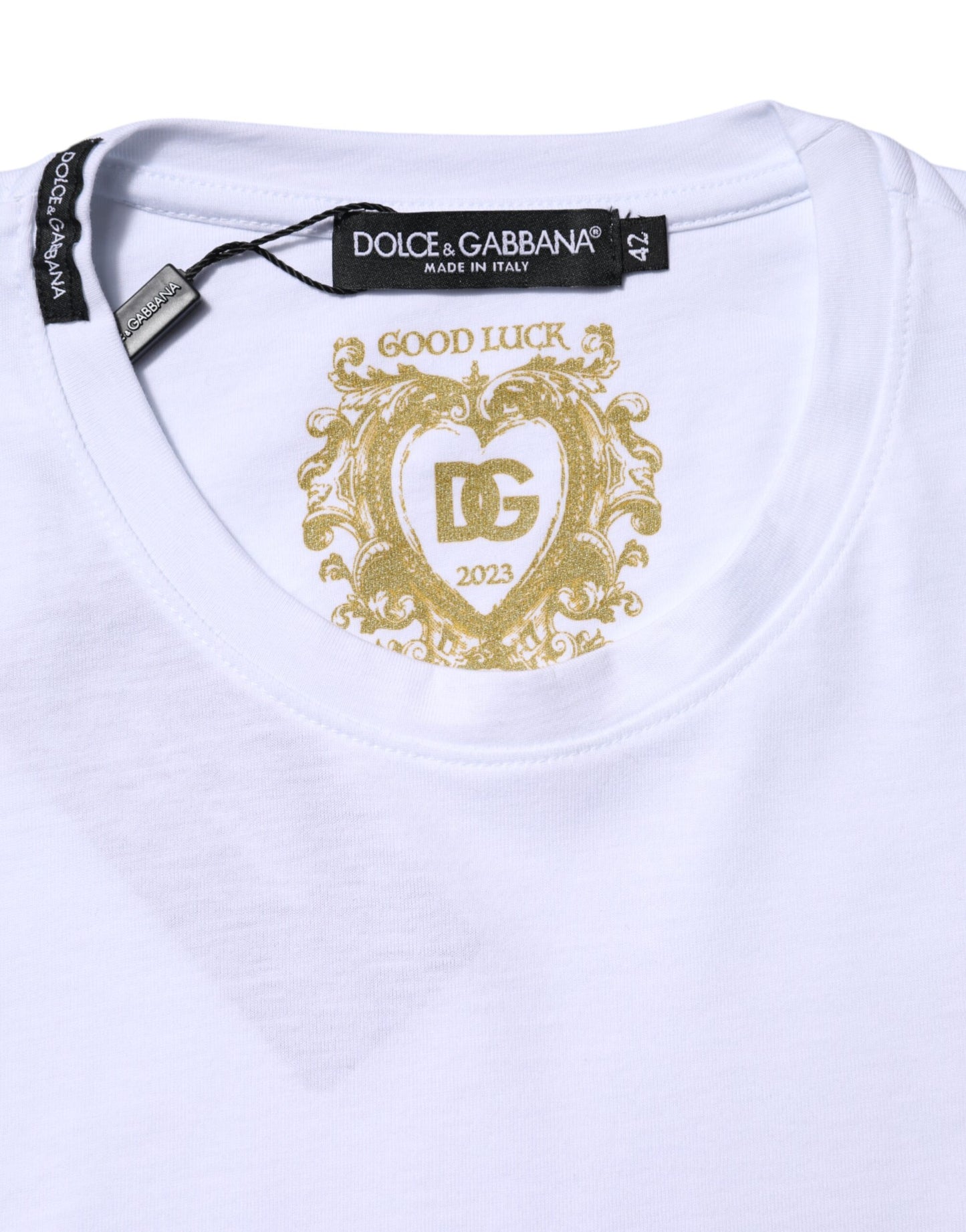 Dolce &amp; Gabbana White Cotton Goodluck 2023 Crew Neck T-shirt