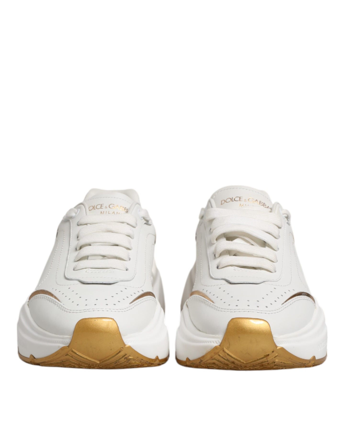 Dolce &amp; Gabbana White Gold DAYMASTER Leather Sneakers Shoes