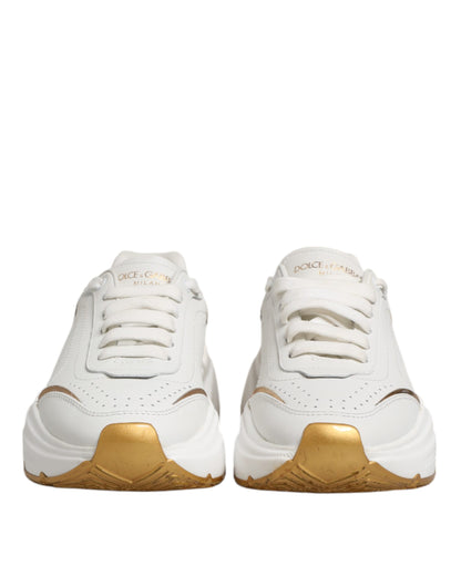 Dolce &amp; Gabbana White Gold DAYMASTER Leather Sneakers Shoes