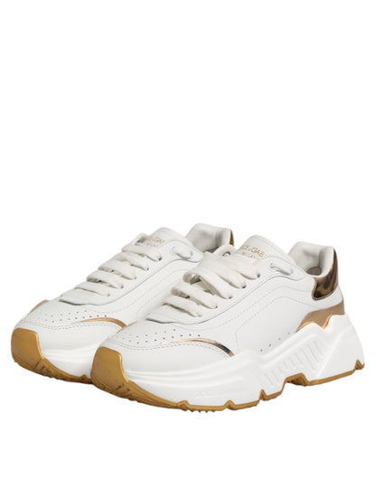 Dolce &amp; Gabbana White Gold DAYMASTER Leather Sneakers Shoes