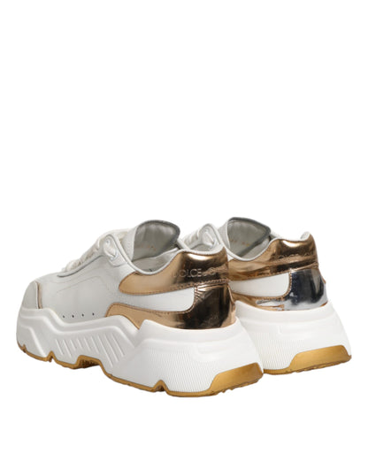 Dolce &amp; Gabbana White Gold DAYMASTER Leather Sneakers Shoes