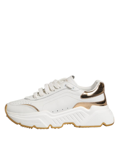Dolce &amp; Gabbana White Gold DAYMASTER Leather Sneakers Shoes