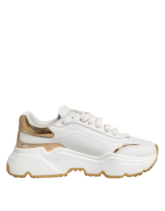 Dolce &amp; Gabbana White Gold DAYMASTER Leather Sneakers Shoes